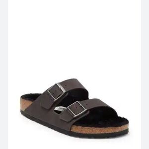 Birkenstock Arizona Shearling Slip On Sandals Desert Dust Black Women's Size 9